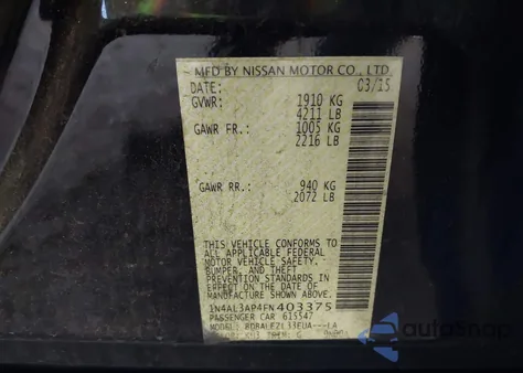 2015 Nissan Altima 2.5 S from USA, damaged, VIN 1N4AL3AP4FN403375